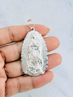 925 Sterling Silver Virgin Mary Pendant Guadalupe Catholic Medalla Virgen